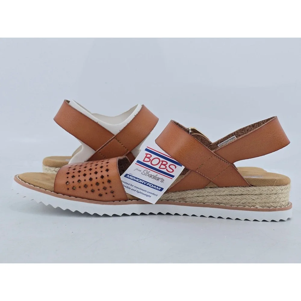 Skechers Bobs Desert Kiss Sandals Womens 9.5 Luggage Brown Perforated -New